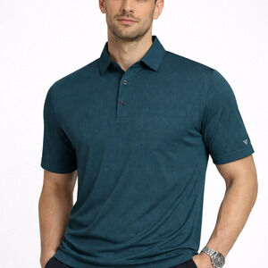 Maelreg Polo Shirt Men's Medium TURQUOISE Blue SS Performance Jacquard Stretch
